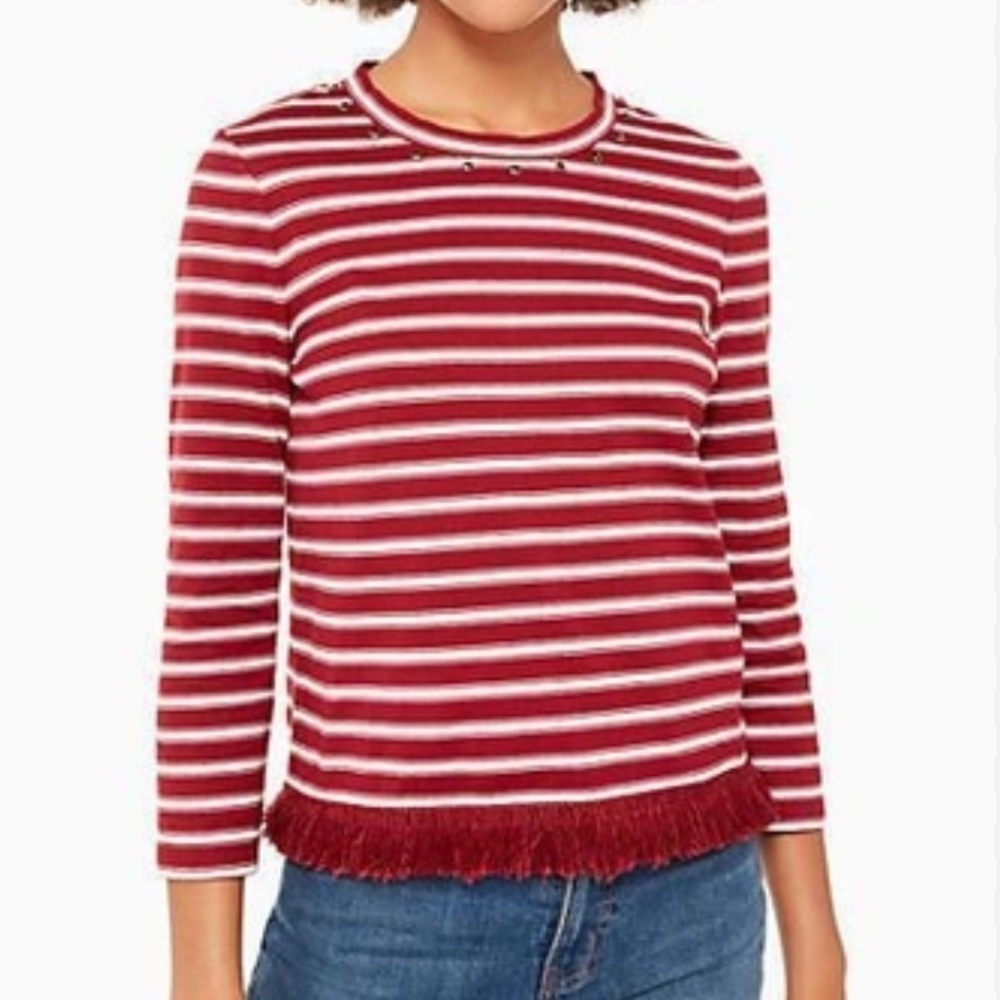 Kate Spade Striped Knit Top with Fringe Detail